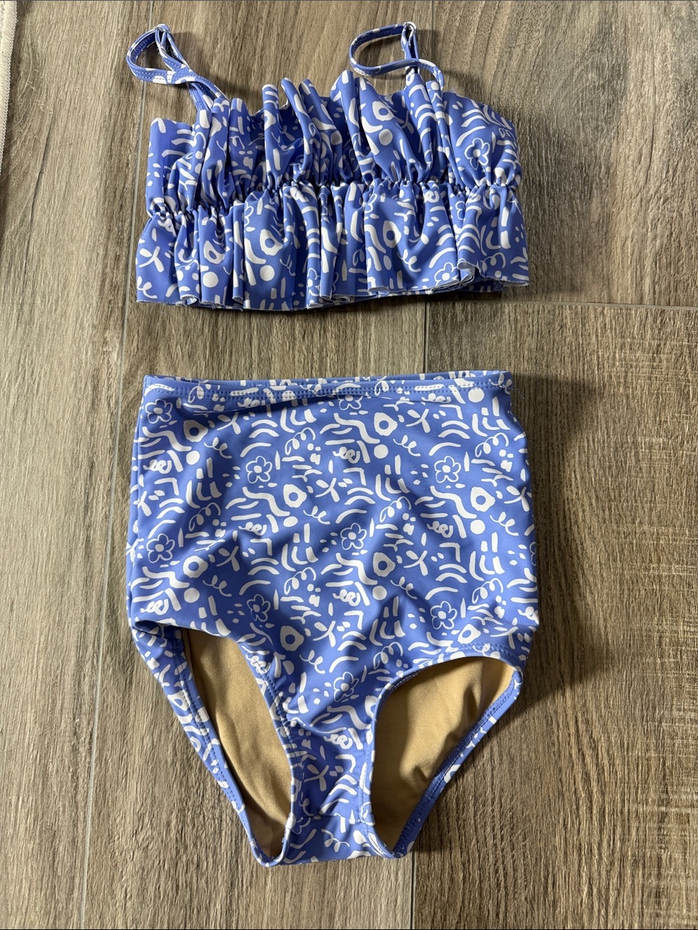Kortni Jeane Blue and White Floral Ruffle Two-Piece Swim Set